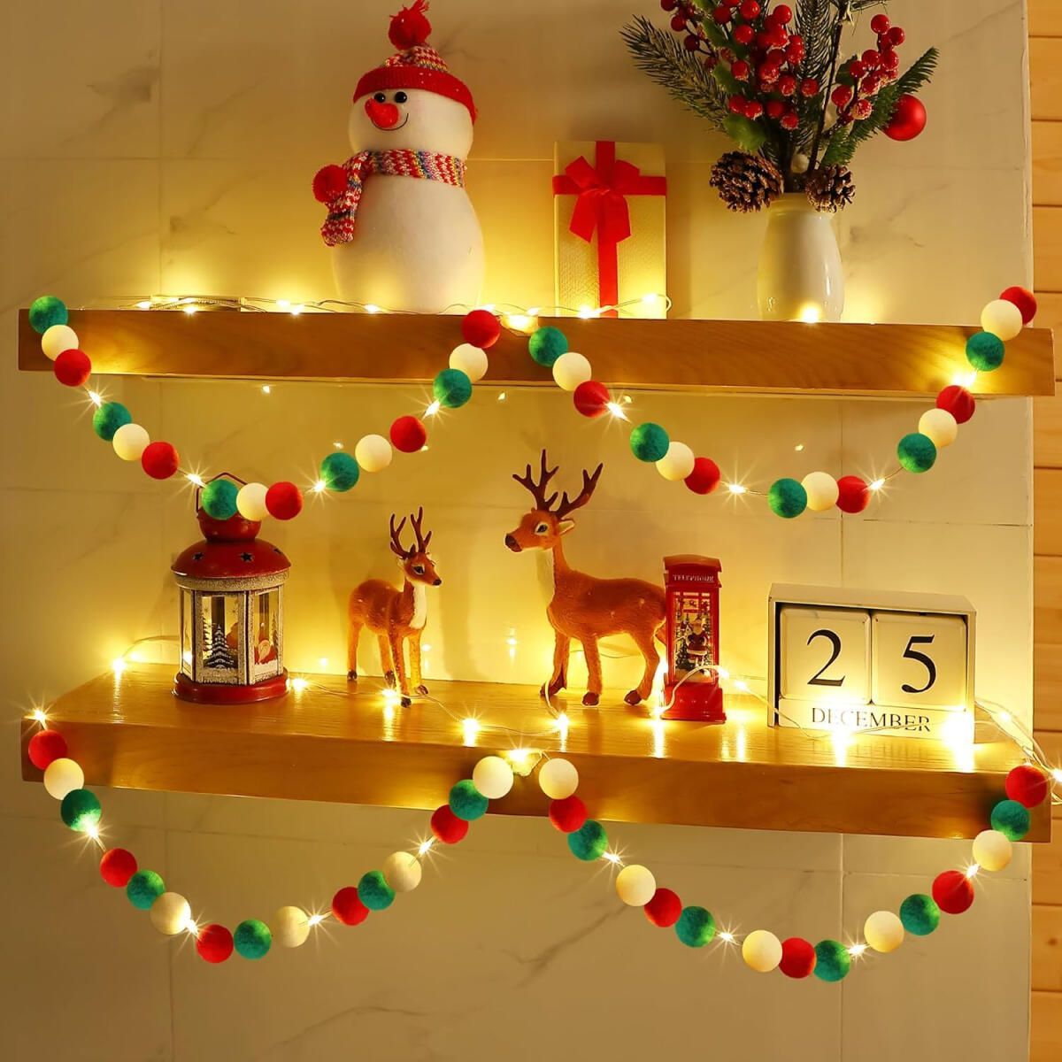 9.8 Foot Felt Ball Garland with Lights