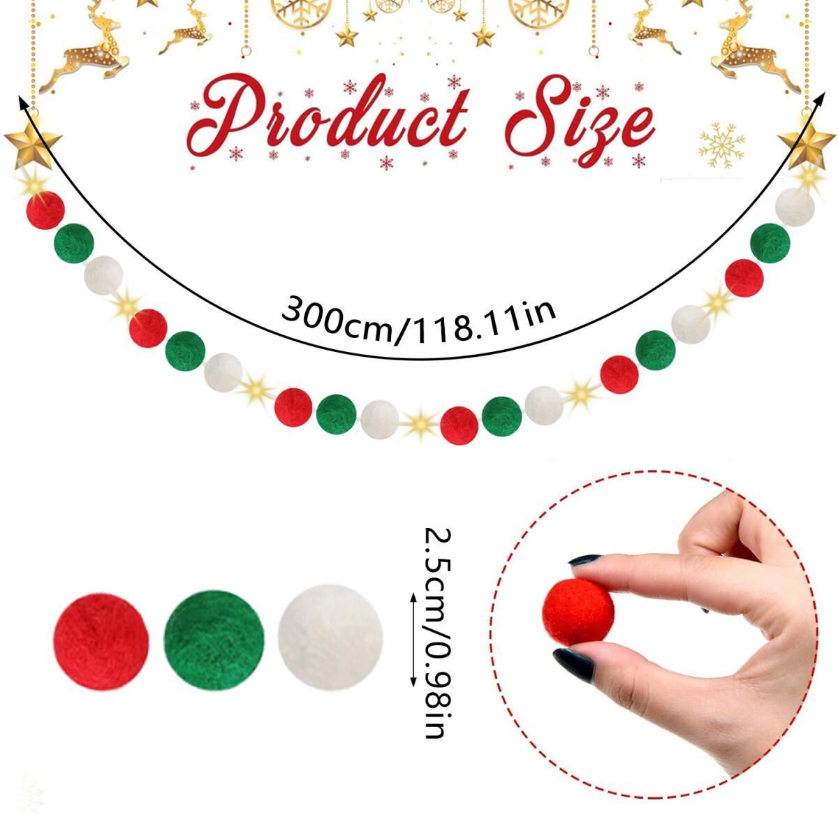 9.8 Foot Felt Ball Garland with Lights