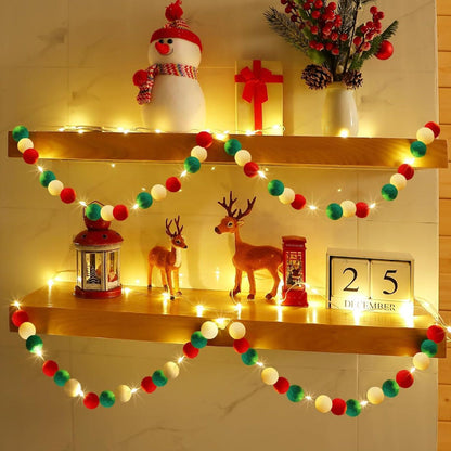 9.8 Foot Felt Ball Garland with Lights